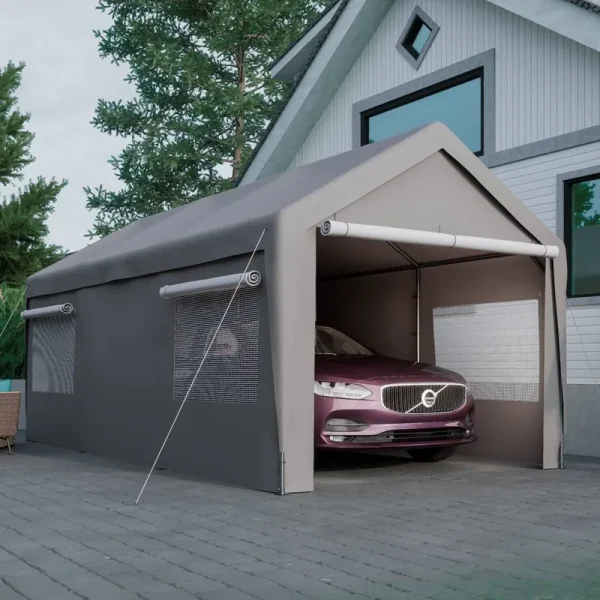 10 ft. W x 20 ft. D Garage Heavy Duty Carport Portable Garage Storage Shed Canopy Thanaddo Color: Gray