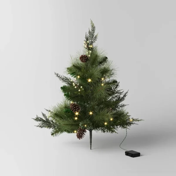 30" Pre-Lit LED Battery Operated Mixed Pine Christmas Artificial Pot Filler Warm White Lights - Wondershop
