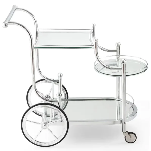 Topbuy Serving Cart Kitchen Bar Wine Tea Cart Glass Shelves with Wheels