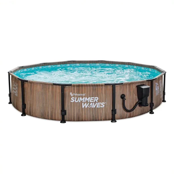 Summer Waves Elite 12' x 30" Round Above Ground Swimming Pool w/Pump, Light Oak