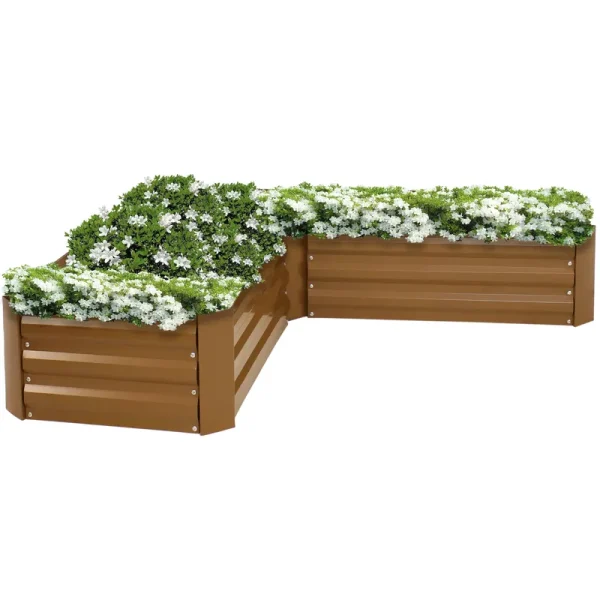 Sunnydaze Galvanized Steel L-Shaped Raised Garden Bed - Brown