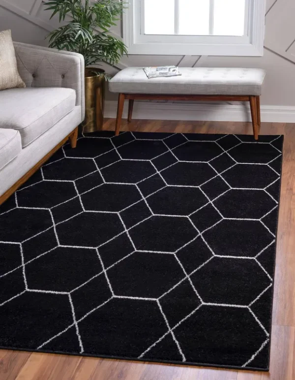 Unique Loom Geometric Trellis Frieze Area Rug (4' 0 x 6' 0 - Black)