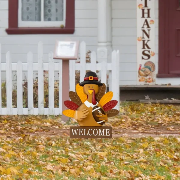 Glitzhome 30in. H Thanksgiving Metal Turkey Yard Stake /Hanging Decor