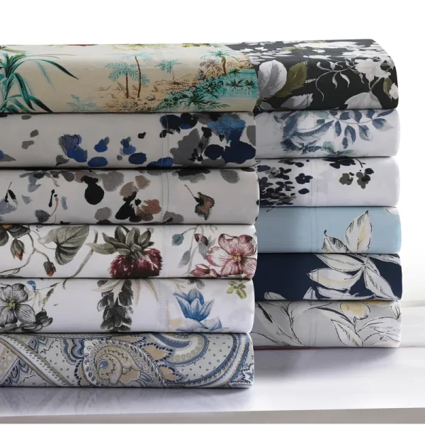 King 300 Thread Count Printed Pattern Sateen Pillowcase Set Gray Lisbon - Tribeca Living