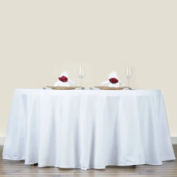 Tableclothsfactory 70 inch White Round Tablecloth - Linens Polyester Table Cloth, Stain and Wrinkle Resistant Washable Table Cover for Wedding,