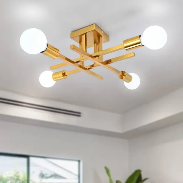 Doraelia Dimmable Sputnik Modern Linear Chandelier Semi Flush Mount Ceiling 4 Light Fixtures George Oliver Finish: Gold