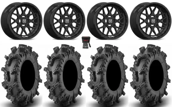 Valor V03 14" Wheels Black 30" Terminator Max Tires Honda Rincon Yamaha Rhino Kawasaki Brute Force Suzuki Kingquad