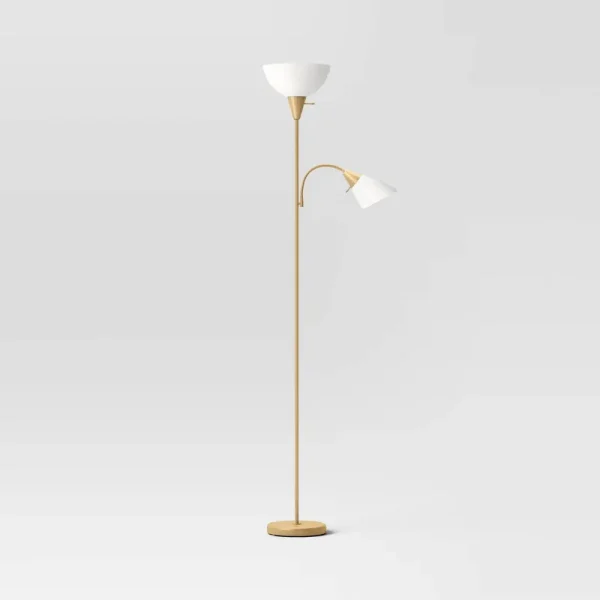Room Essentials Torchiere with Task Light Floor Lamp - Gold - 1 Each