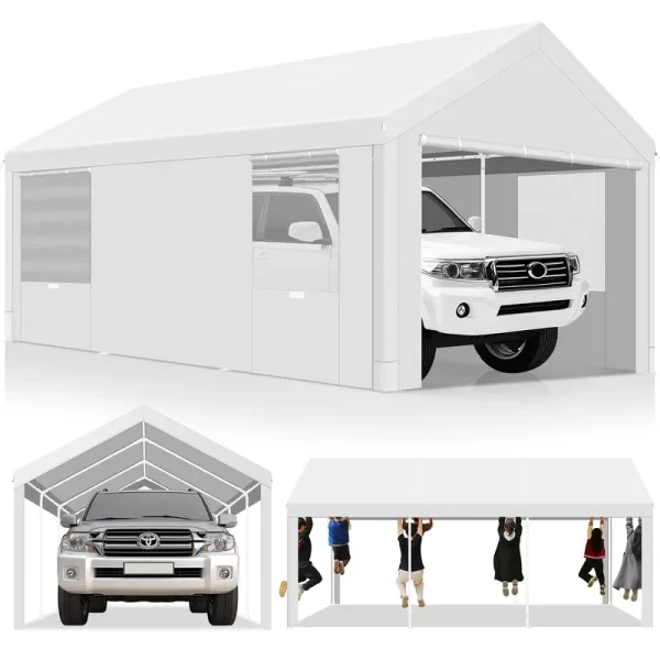 HOTEEL Carport 10'X20' Large Heavy Duty Car Canopy with Steel Frame, Portable Garage Wedding Tent Big Tents Carports Shelter, All - Season Tarp for Outdoor Party Birthday, White
