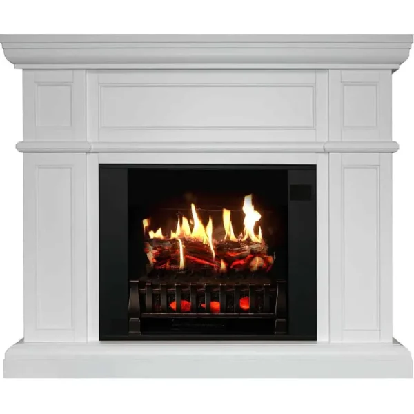 MagikFlame Electric Fireplace with Mantel - Artemis White - 30 Flames, Large, Freestanding, 5,200 BTU Heater, Crackling Log Sound, Bluetooth, App -