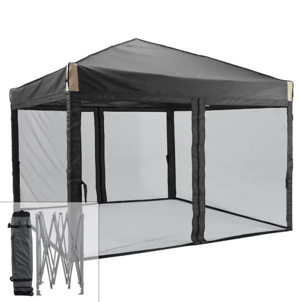 Aoodor 12'X12' Pop up Canopy with Removable Mesh Sidewalls, Outdoor Portable Instant Shelter Tent - Black