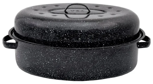 Graniteware 18" Oval Covered Roaster, Black