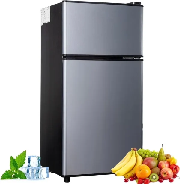 Kcpolre Mini Fridge with Freezer, 2.5 Cu.ft Small Fridge, Low Noise, 7 Adjustable Thermostat, Double Door Small Refrigerator for Dorm, Bedroom, Office, Blue