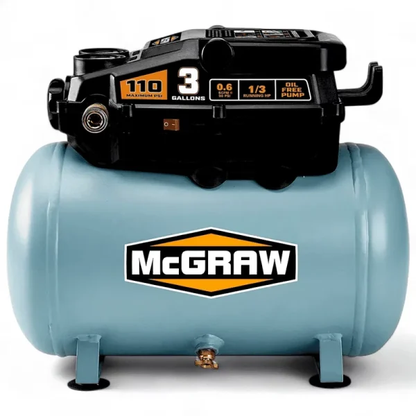 MCGRAW 3 Gallon 110 PSI Oil - Free Light - Duty Air Compressor with - Perfect for Cleaning, Inflation