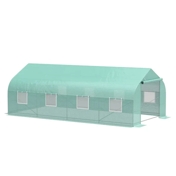 Outsunny 20' x 10' x 7' Deluxe High Tunnel Walk-In Garden Greenhouse Kit - Green
