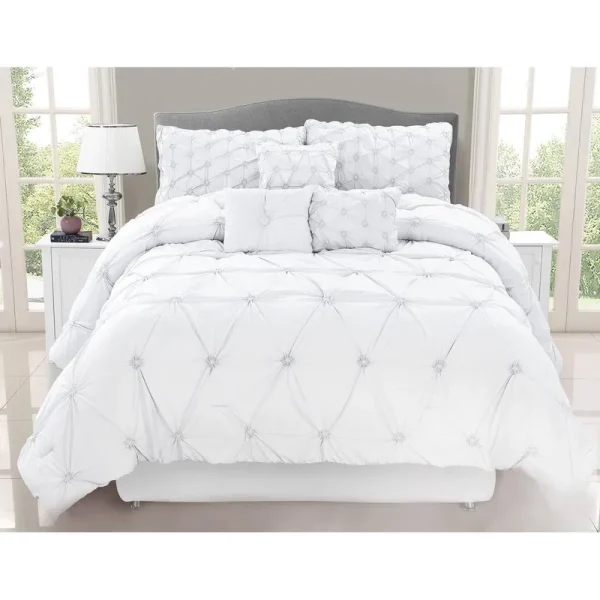 Deana Modern & Contemporary Comforter Set Etta Avenue Color: White, Size: Queen Comforter + 6 Additional Pieces
