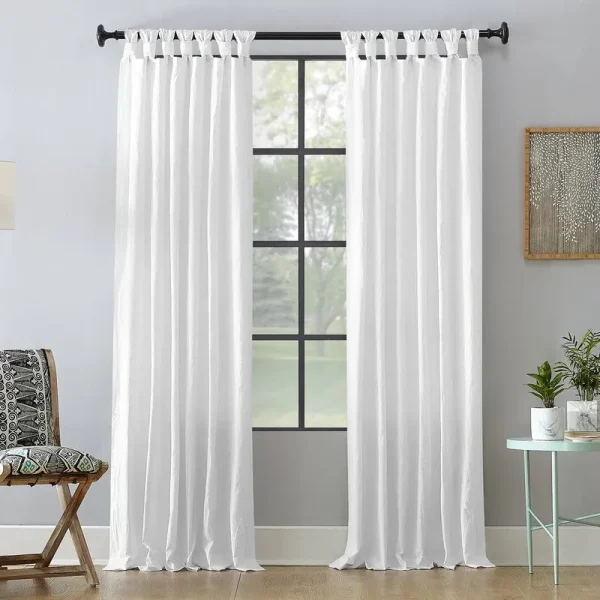 Okeelanta Washed Casual Solid Semi-Sheer Tab Top Single Curtain Panel August Grove Curtain Color: White Size per Panel: 52