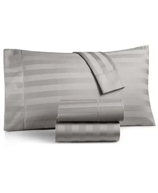 Charter Club Damask 1.5" Stripe 550 Thread Count 100% Cotton Pillowcase Pair, Standard, Created for Macy's - Smoke