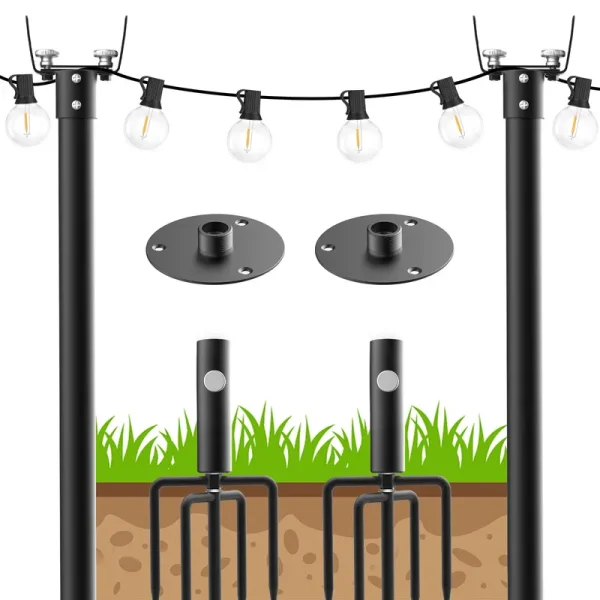 Beizelte 2 Pack 10ft String Light Poles,Metal Light Poles for Outside String Lights,with Fork,Hanging Light Poles for Patio,Backyard,Garden,Deck,Party