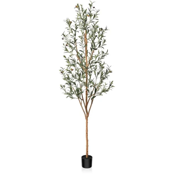 Kazeila Artificial Olive Tree 7ft Tall Faux Silk Plant for Home Office Decor Indoor Fake Potted Tree with Natural Wood Trunk and Lifelike Fruits