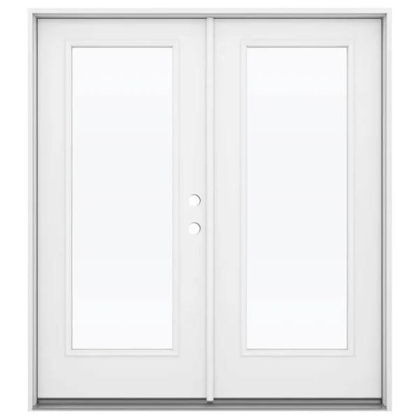 JELD-WEN 60-in x 80-in Low-E Primed Steel French Left-Hand Inswing Double Patio Door Brickmould Included in Off-White | LOWOLJW205900001