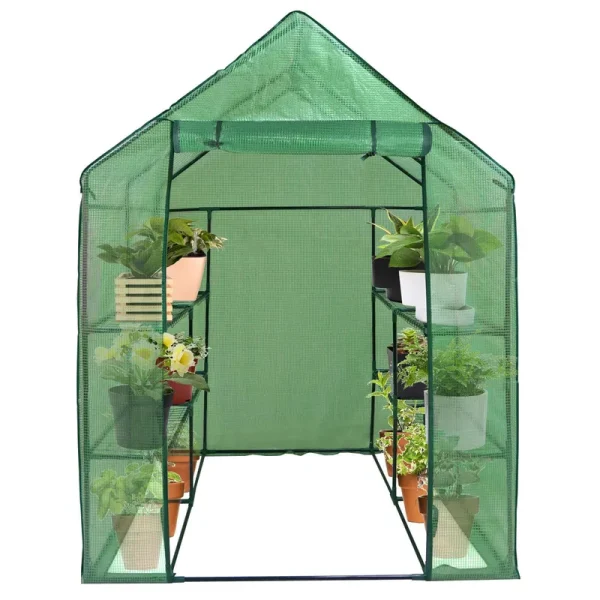 Lemy Mini Walk-In Greenhouse 2-Tier 8-Shelf Indoor Outdoor Plant Gardening Green House w/PE Cover for Garden, Backyard L57�GW57�GH77