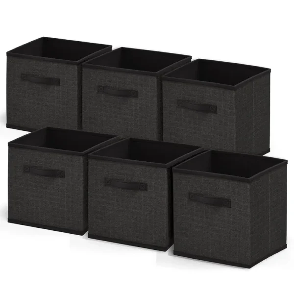 Nestl Foldable Fabric Cube Storage Bins with Handles - 6 Pack - Black