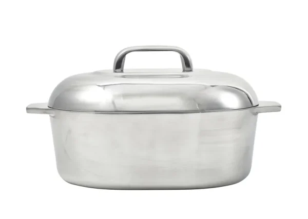 IMUSA 11 inch Cajun Oval Cast Aluminum Roaster Pan with Lid, Silver