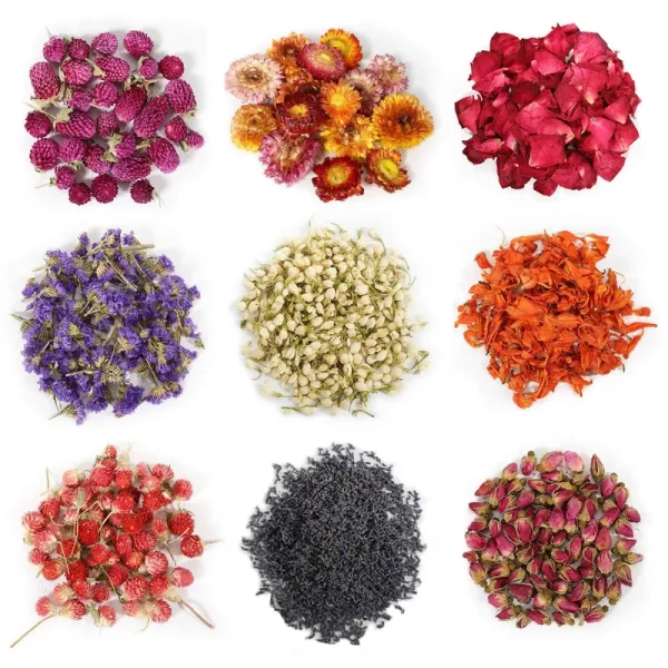 Sacatr 9 Bags 100% Natural Dried Flowers Herbs Kit For Soap Making, Diy Candle Making, bath