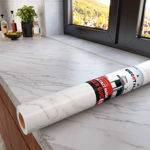 Decotalk Marble Contact Paper Peel and Stick Countertops Contact Paper White Marble Wallpaper for Countertops Waterproof Matte Marble Counter Top