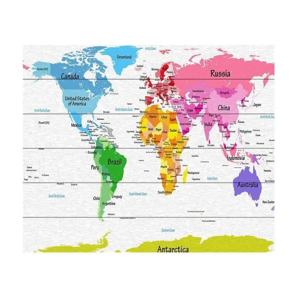 Trademark Global 16 in. Michael Tompsett 'World Map for Kids II' Wood Slat Art