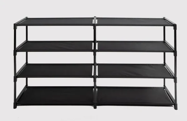 Mainstays 4-Tier Shoe Rack Storage Organizer, Rich Black, 24 Pairs, Iron Poles & Plastic Connectors