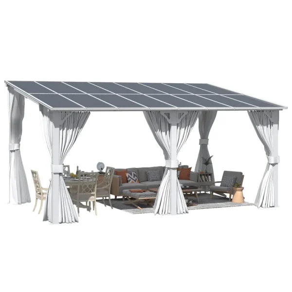 AECOJOY 16'x10' Wall Gazebo with Curtains and Mosquito Netting, White