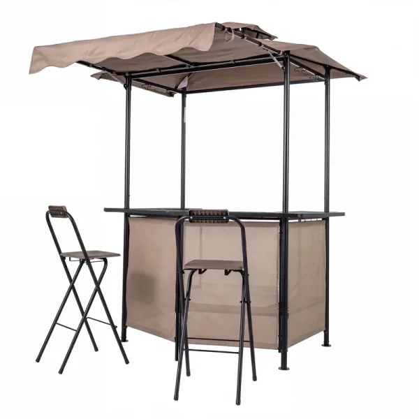 Tangkula 3 Piece Patio Bar Set Grill Gazebo & 2 Foldable Bar Stools
