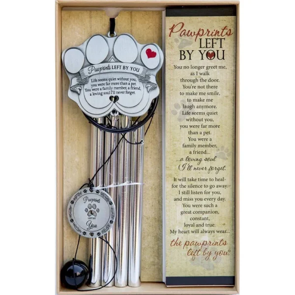 Pet Memorial Wind Chime - 12" Metal Casted Pawprint Wind Chime - A Beautiful for
