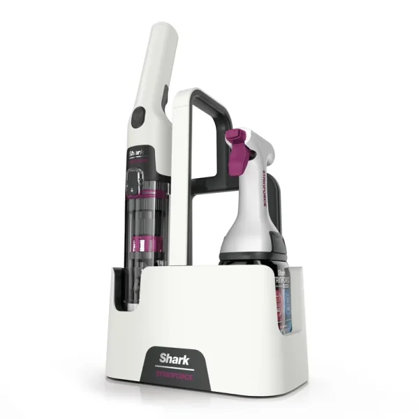 Shark Stainforce Cordless Portable Spot, Stain, & Odor Remover System for Carpets, Area Rugs, Upholstery, Stairs, Cars, with Storage Caddy, and Full - Size Cleaning Solution, White, HX100