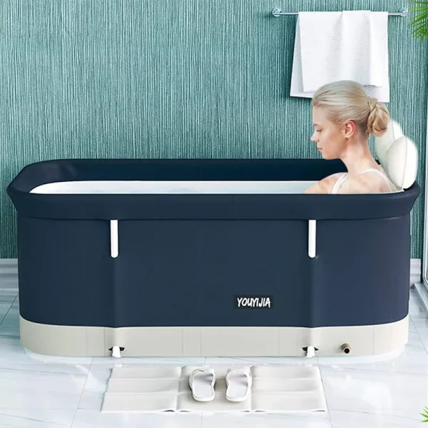 W Weylan Tec 47 inch Foldable Bath Tub Wide Bathtub with Bath Pillow Bath Seat