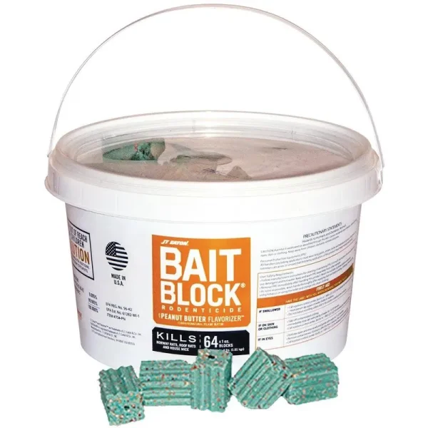 JT Eaton 704-PN Bait Block Rodenticide Anticoagulant Bait Peanut Butter Flavor for Mice and Rats (Pail of 64)
