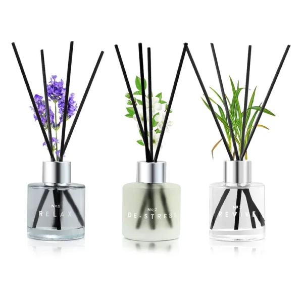 DIUFJAG 3 Pack Fragrance Reed Diffuser, 50ml Lavender Jasmine Lemongrass Aromatherapy Diffuser Set with 12 Black Fiber Sticks,Air Freshener for