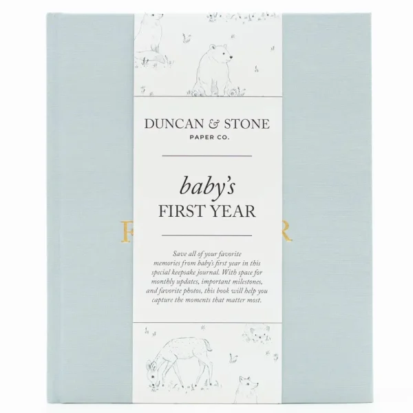 Duncan & Stone Paper Co. Baby First Year Book (Sky Blue, 112 Pages) by Duncan & Stone - Memory & Milestone Baby's First Year Photo Album from
