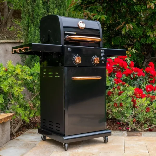 Permasteel 2-Burner Compact Propane Gas Grill with Foldable Sides Black with Copper Accent