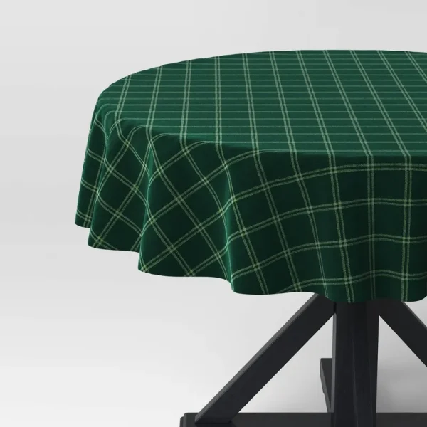 70"x70" Round Plaid Tablecloth Green - Threshold