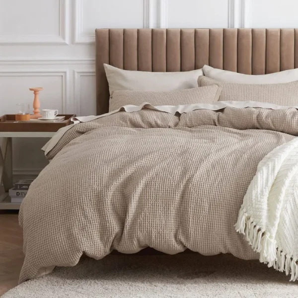 Bedsure Cotton Duvet Cover Set - 100% Cotton Waffle Weave Khaki Duvet Cover Queen size, Soft and Breathable Queen Duvet Cover Set for All Season (