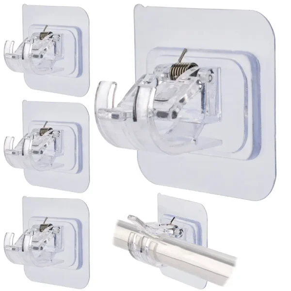 No Drill Curtain Rod Brackets 4 Pcs Curtain Rod Holder Self-Adhesive Curtain Rod Mount Adjustable Curtain Rod Hooks Nail Free Curtain Hangers for
