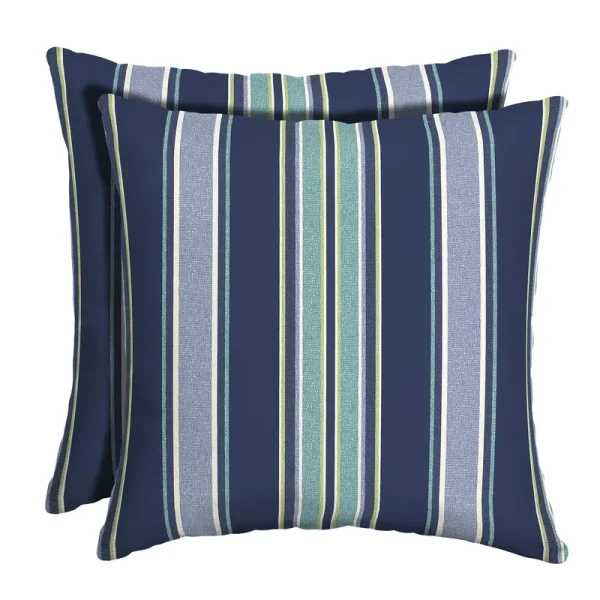 2pk 16"x16" Arden Outdoor Square Throw Pillow Sapphire Aurora Blue Stripe