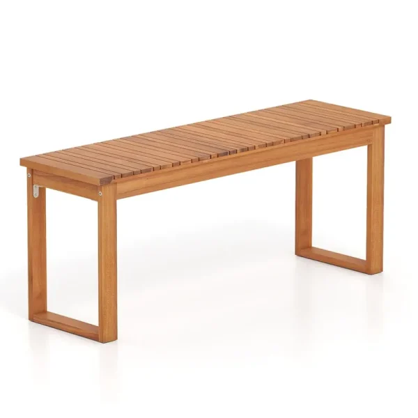 Tangkula 43.5" Acacia Wood 2-Person Outdoor Bench Backless with Slatted Seat (1/2)