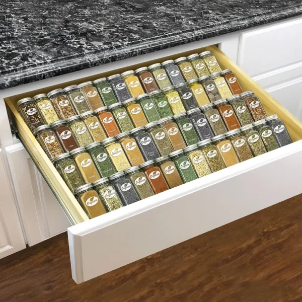 Lynk Professional Spice Rack Tray - Expandable 4 Tier Heavy Gauge Steel Drawer Organizer, Silver Metallic