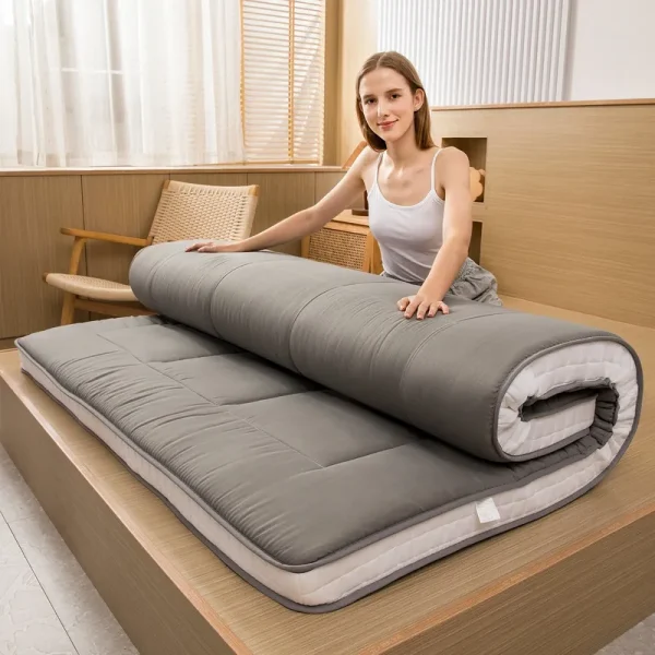 Mattress. Padded Japanese Floor Mattress Quilted Bed Mattress Topper. Extra Thick Folding Sleeping Pad. Dark Grey. Queen