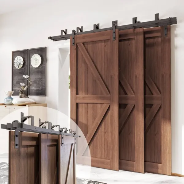 Triple Track Bypass Barn Door Hardware Kit Homacer Track Length: 96 in.