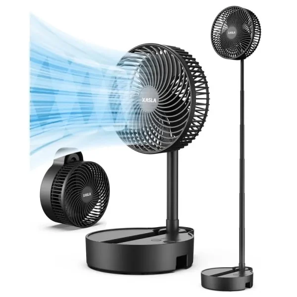 8" Portable Rechargeable Fan, 10000mAh Battery Operated Oscillating Fan, 3 Speeds, Adjustable Height, Foldable Fan, Quiet Small Standing Fan, Powerful